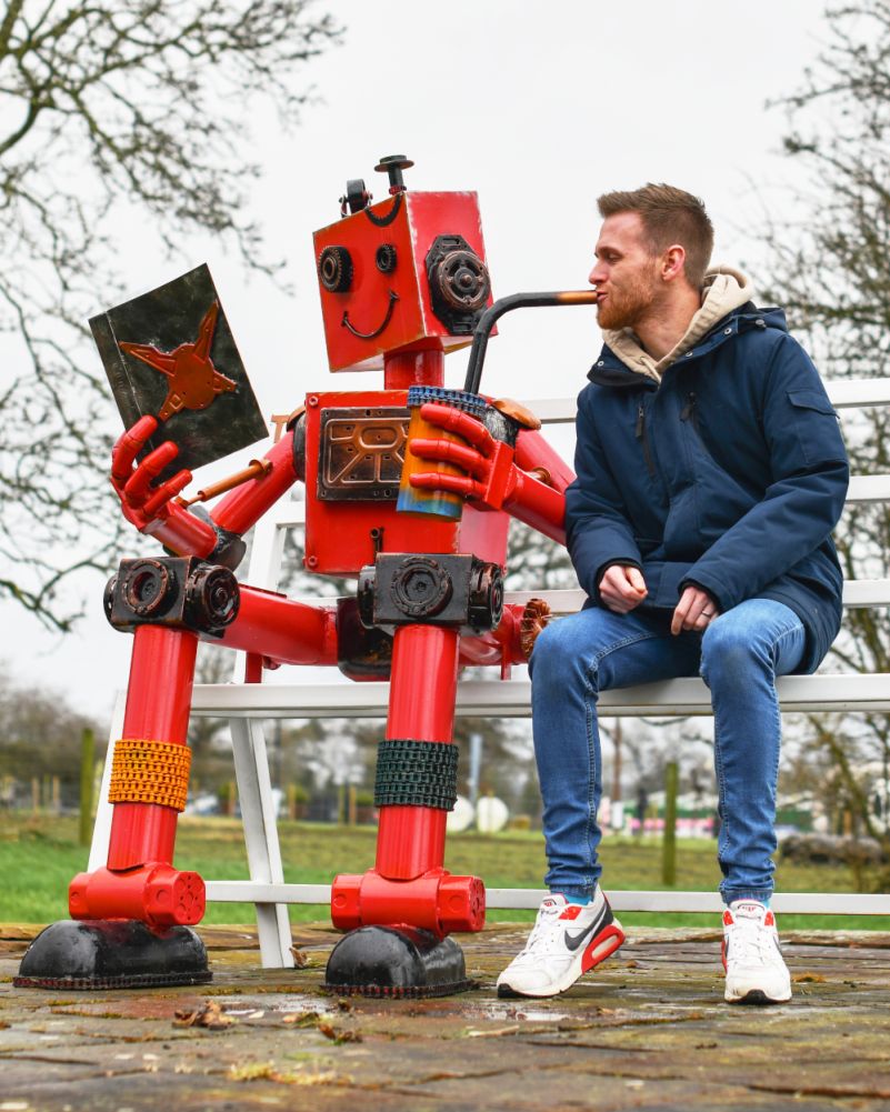 Recycled Metal Parts 'Tales Of The Tin' Man Selfie Bench