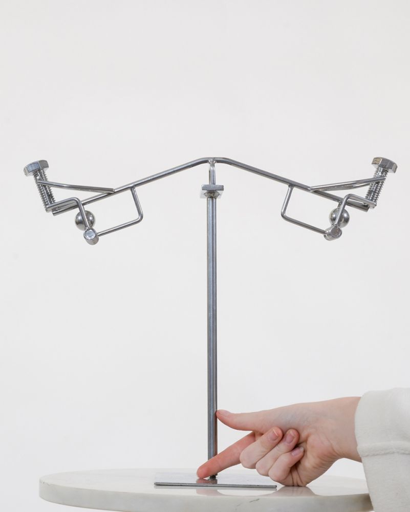 Scrap Metal Chrome Kinetic Balance Sculpture - Balanced Bond Scale