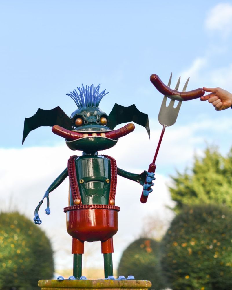 Scale Shot Of Scrap Metal Hungry Monster Sculpture