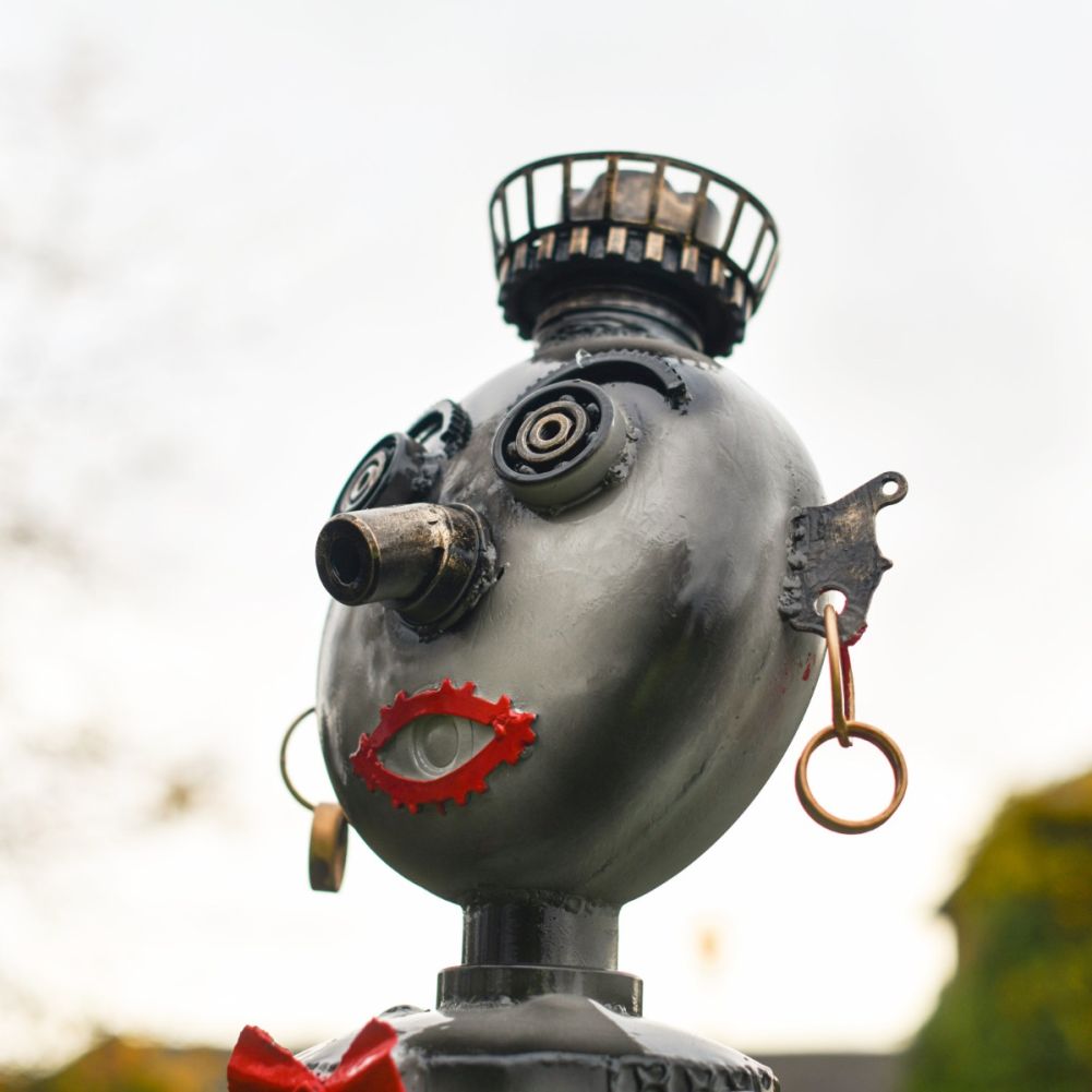 Close Up Of Scrap Metal Robo-Steampunk Sculpture Expression