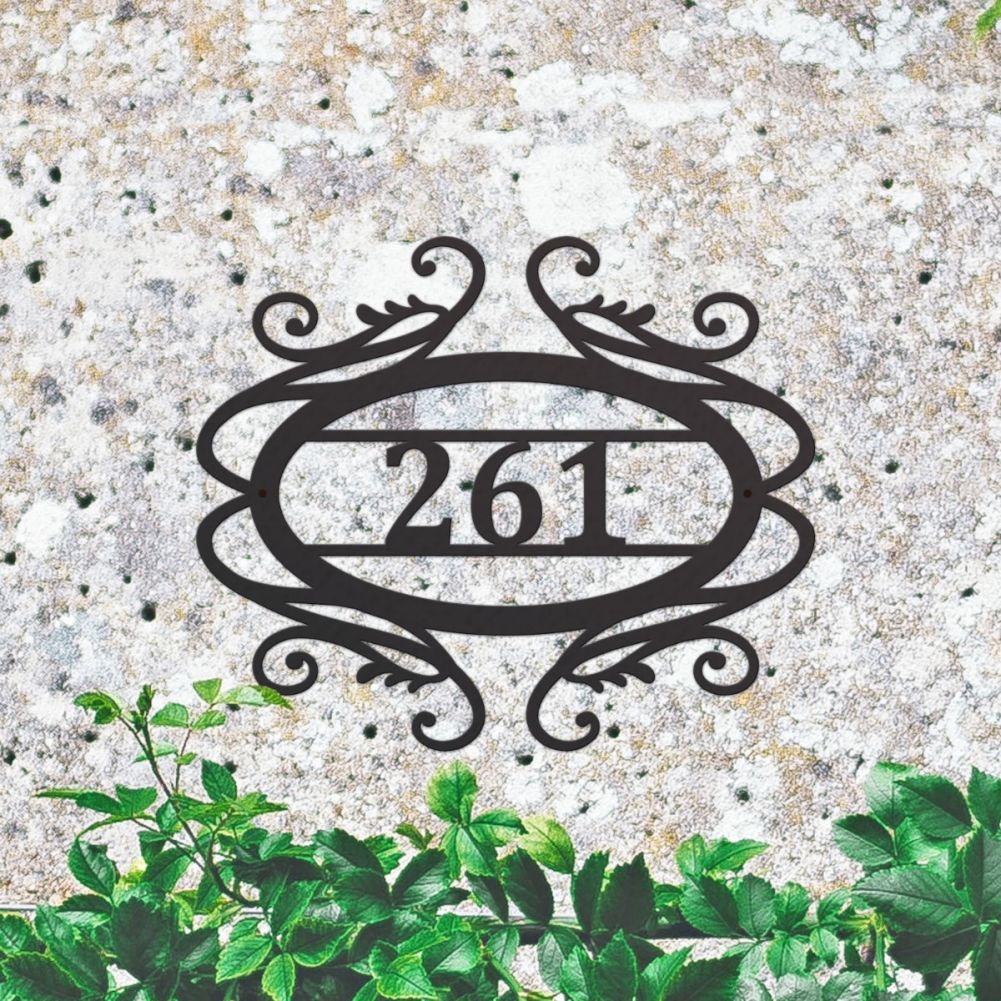 Scrolled House Number Sign In Situ