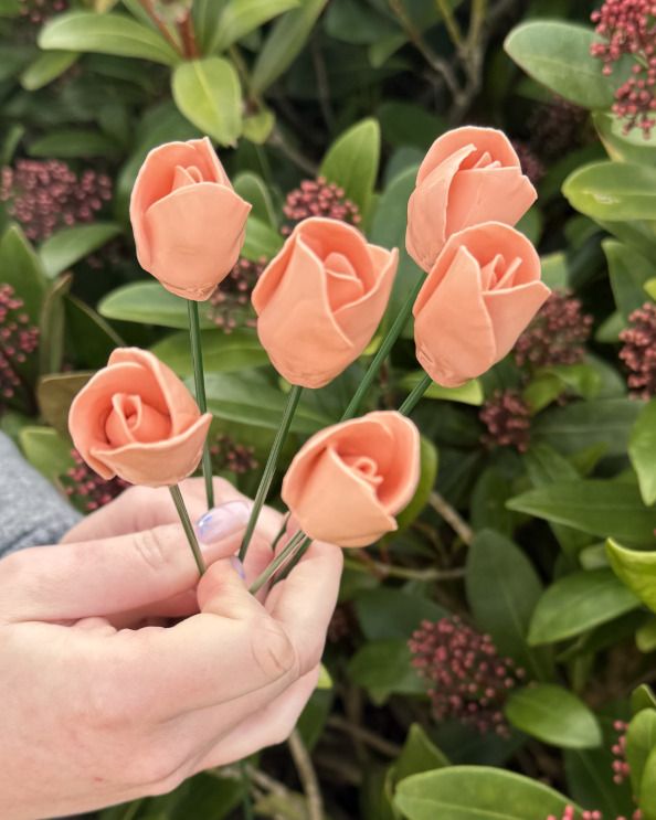Set Of Six Pink Tulip Ornate Ceramic Flower Decoration 