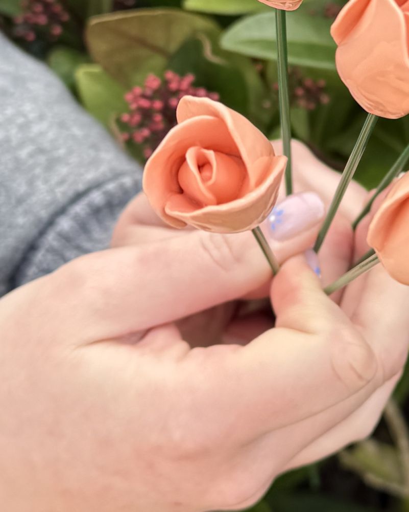 Set Of Six Pink Tulip Ornate Ceramic Flower Decoration Close Up