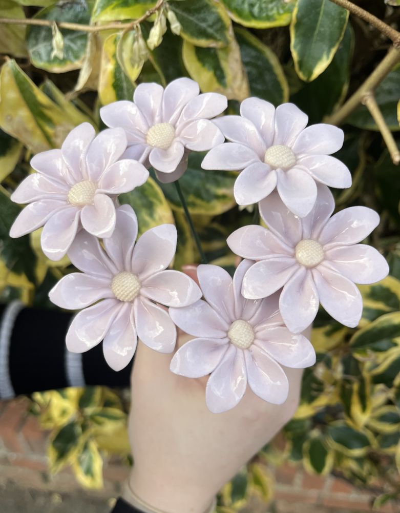 Set Of Six Purple Anemone Ornate Ceramic Flower Decoration 