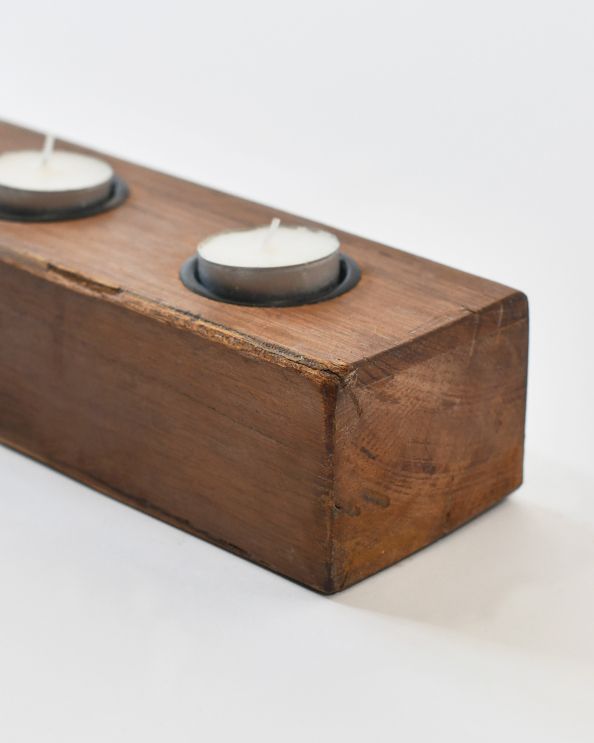 Close Up Of The Set Of Two Recycled Wood Tealight Holder - Five