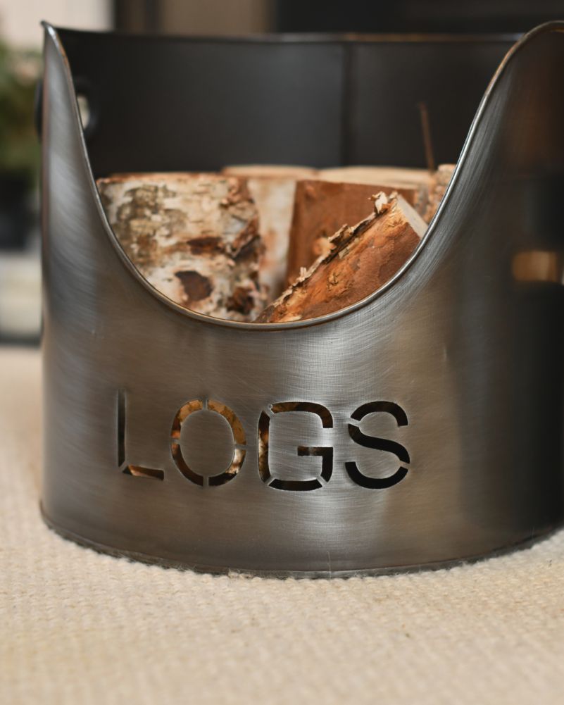 Set Of Two Steel 'Rame' Silver Logs & Kindling Buckets 