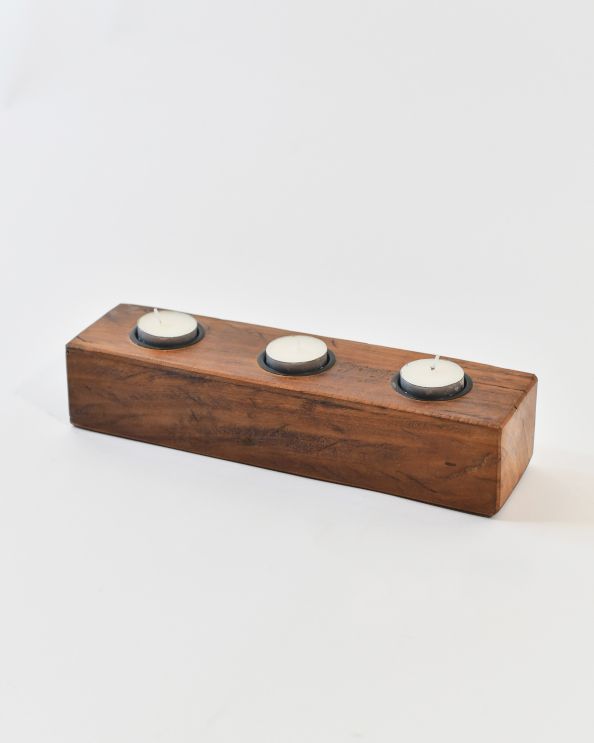 Triple Recycled Wood Tealight Holder 