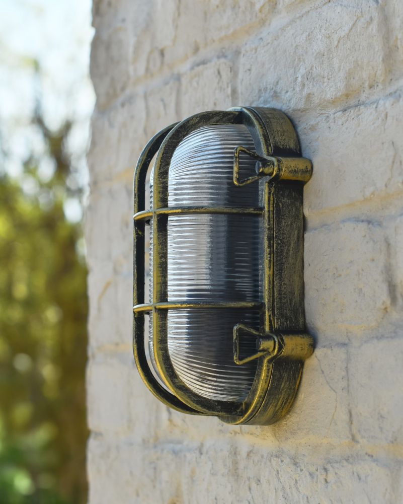 Side On Brushed Brass 'Caspian' Oval Nautical Bulkhead Wall Light