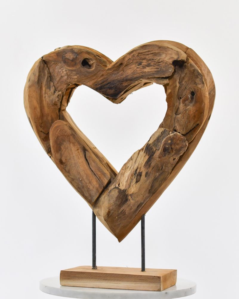Teak Driftwood Openwork Heart Ornament Details