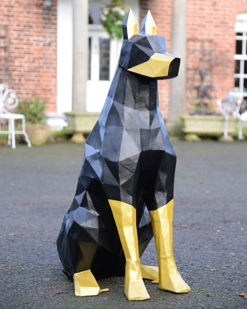 'Onyx' The Doberman Recycled Oil Drum Sculpture - Sitting In Situ