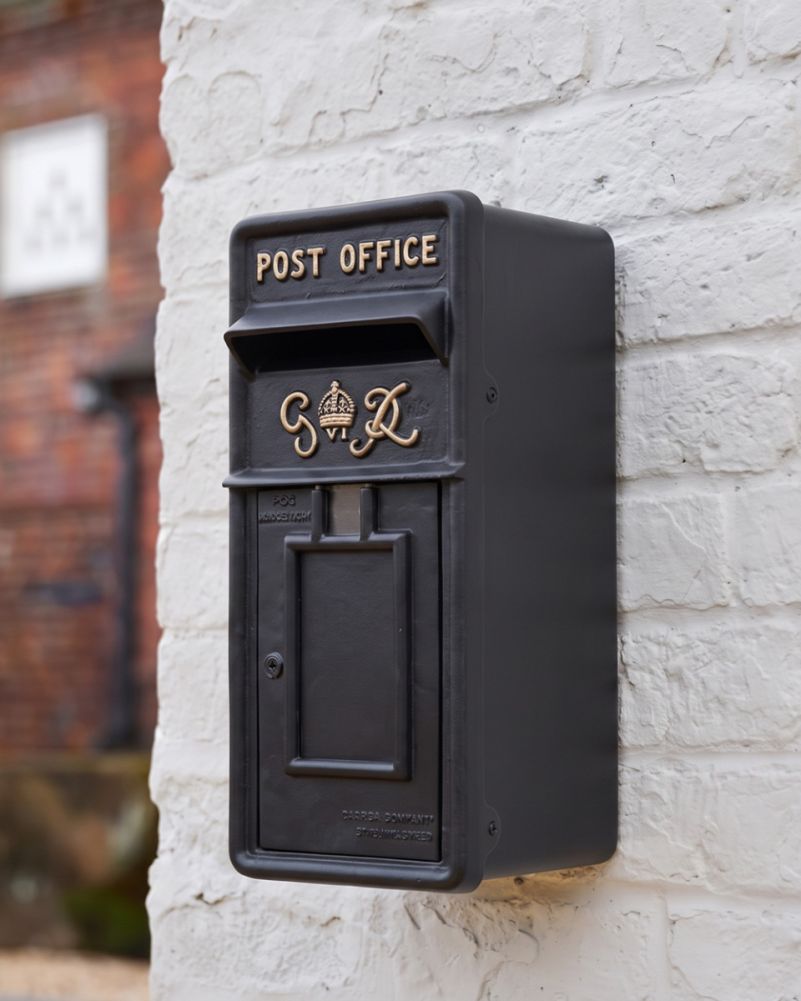 Slim King George Post Box - Midnight Black and Gold Digital Illustration