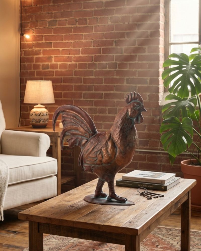 digital illustration bronze finish iron cockerel 