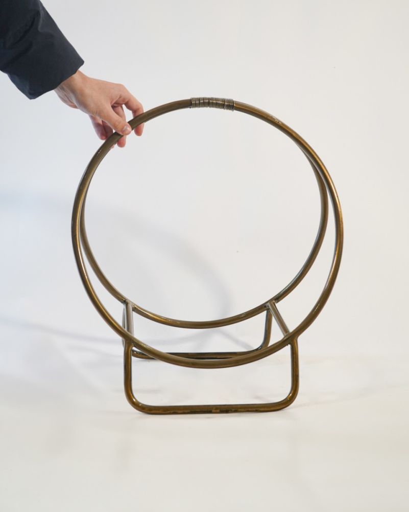 Small Antique Brass Rounded Contemporary Fireside Log Basket Scale