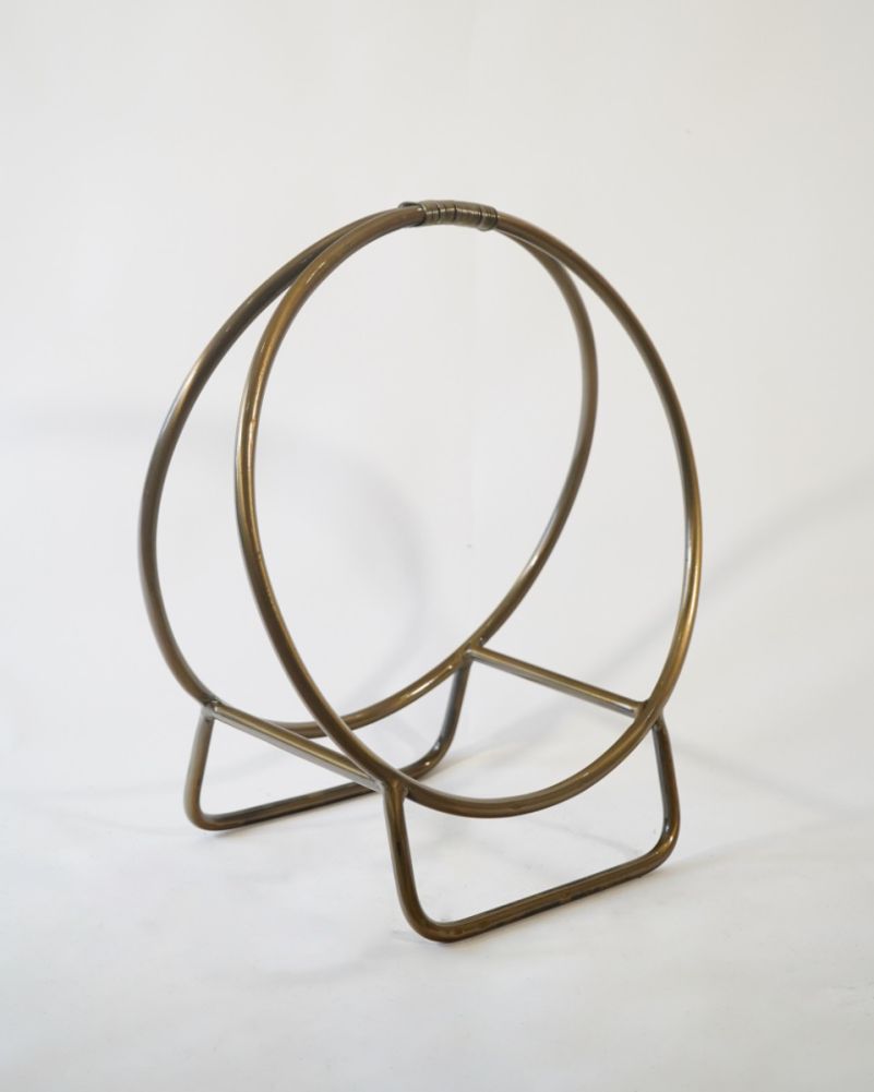 Small Antique Brass Rounded Contemporary Fireside Log Basket