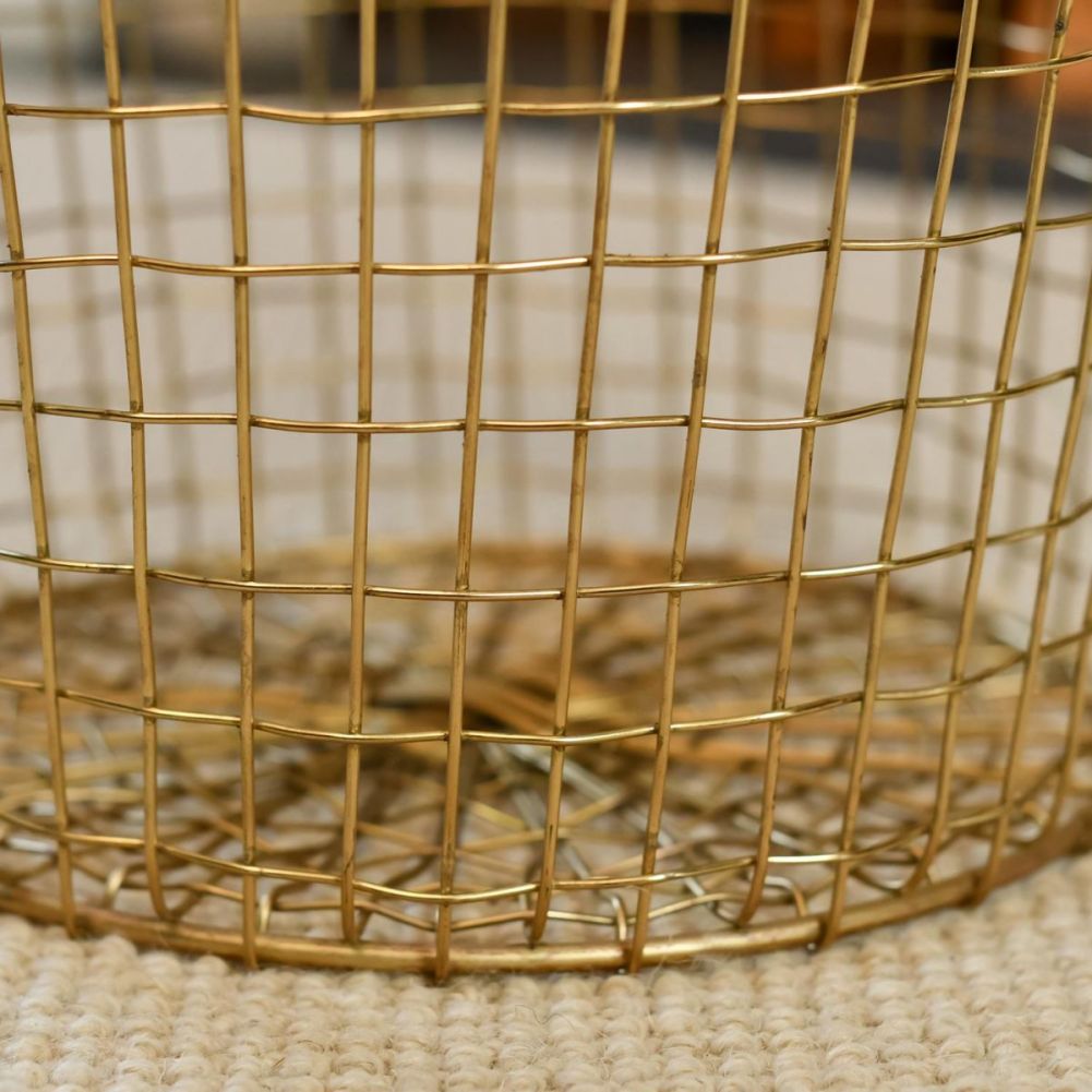 Small Brass Plated Wire Design Log Basket Close Up