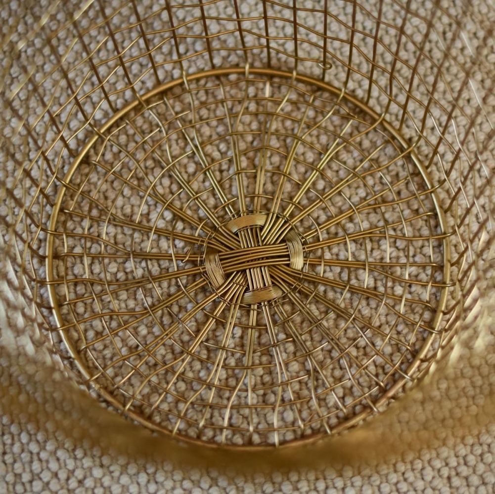 Bottom Of tHE Small Brass Plated Wire Design Log Basket