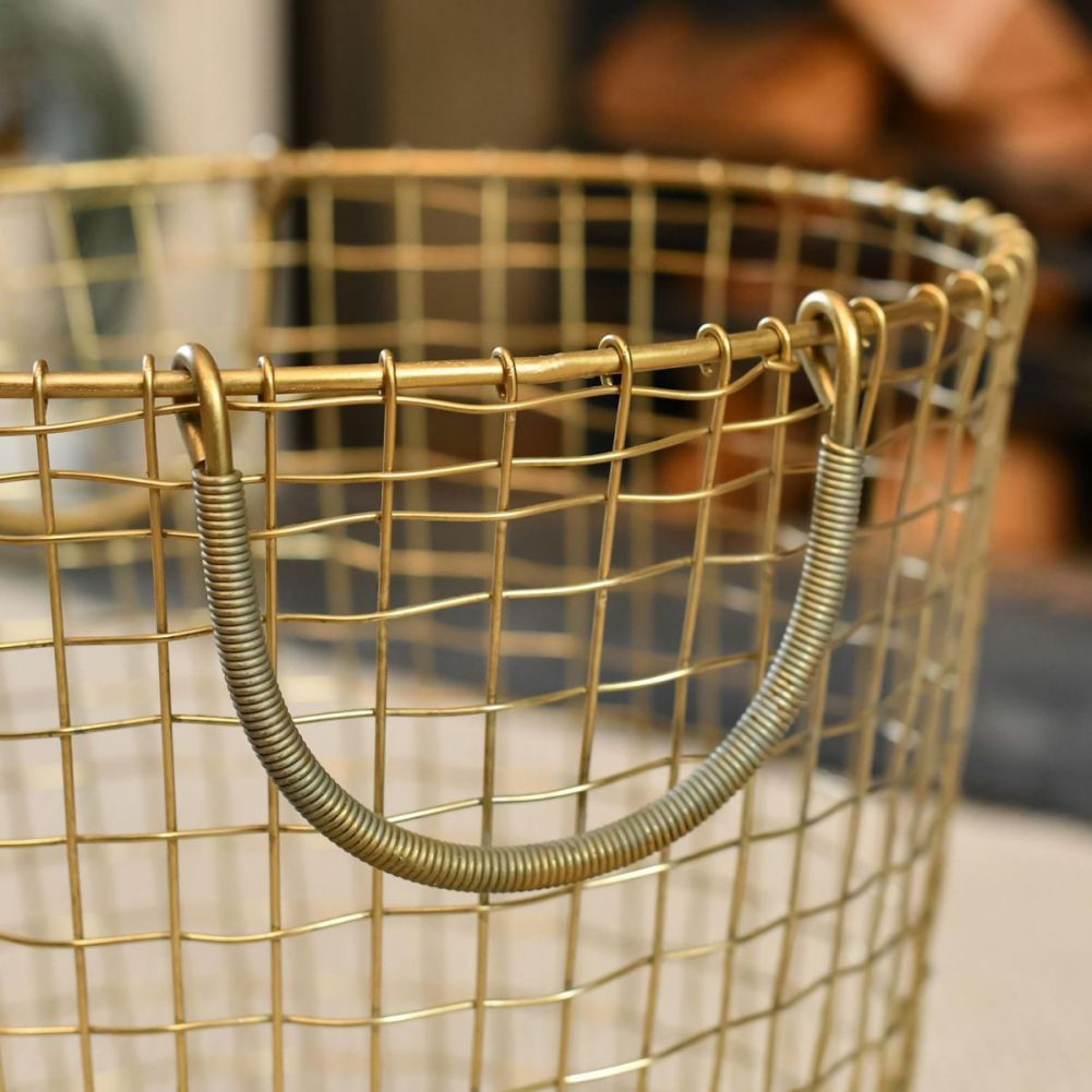Small Brass Plated Wire Design Log Basket Handle