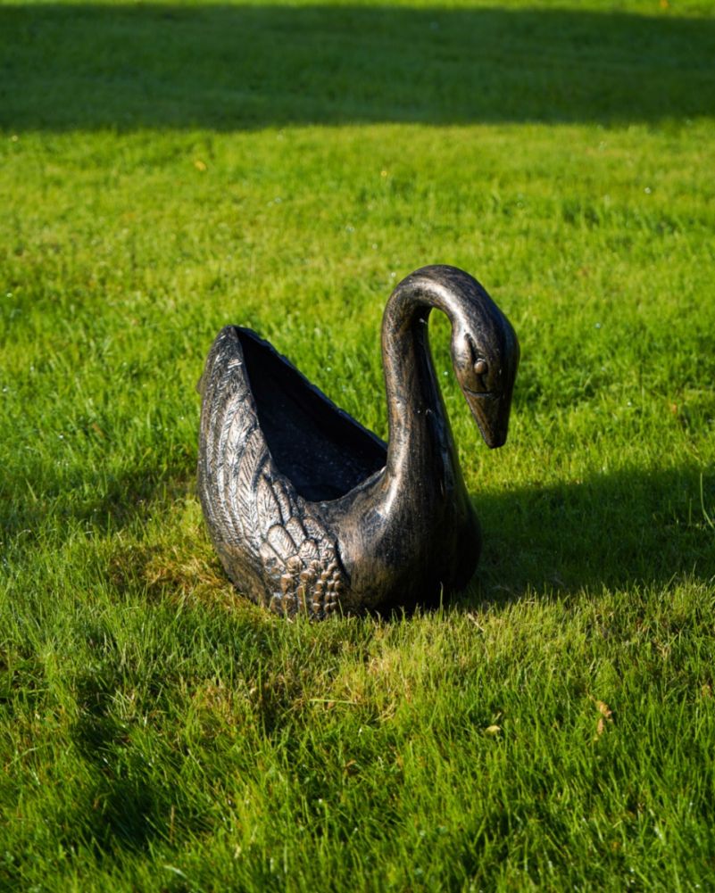 Small Bronze Ornate Swan Garden Planter Above