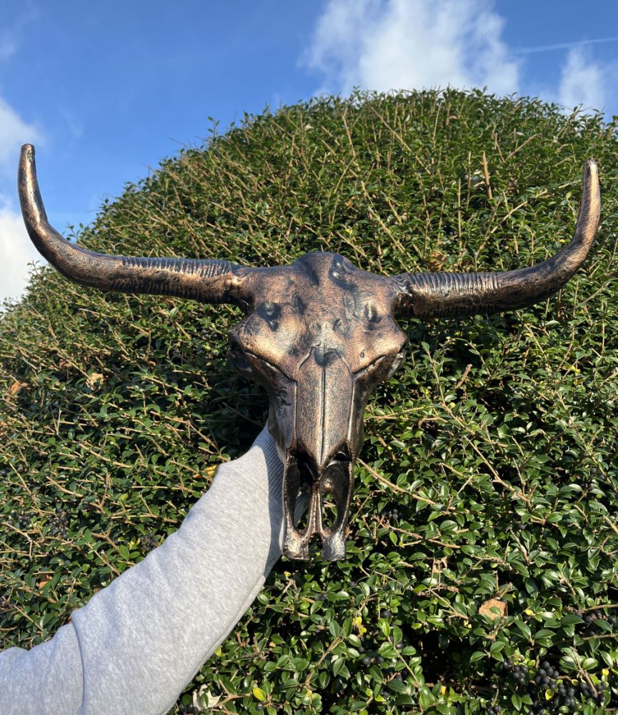 Small Cast Aluminium Bronze & Copper Bison Skull Home Ornament