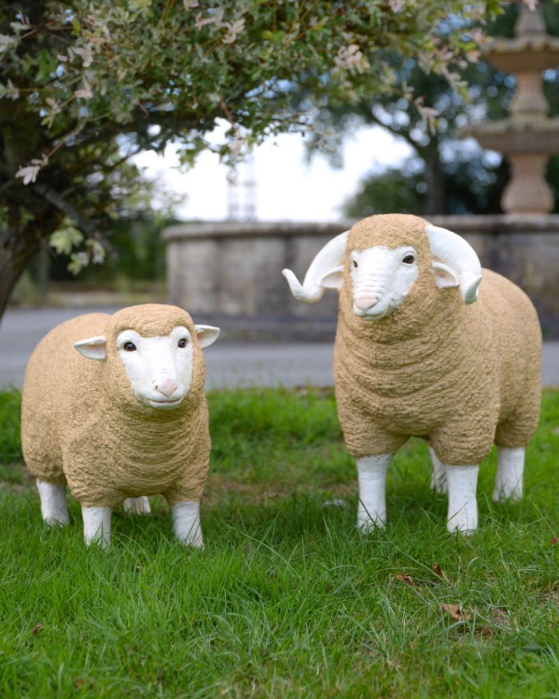 'Snow & Brawn' The Ewe & Ram Resin Garden Sculptures 