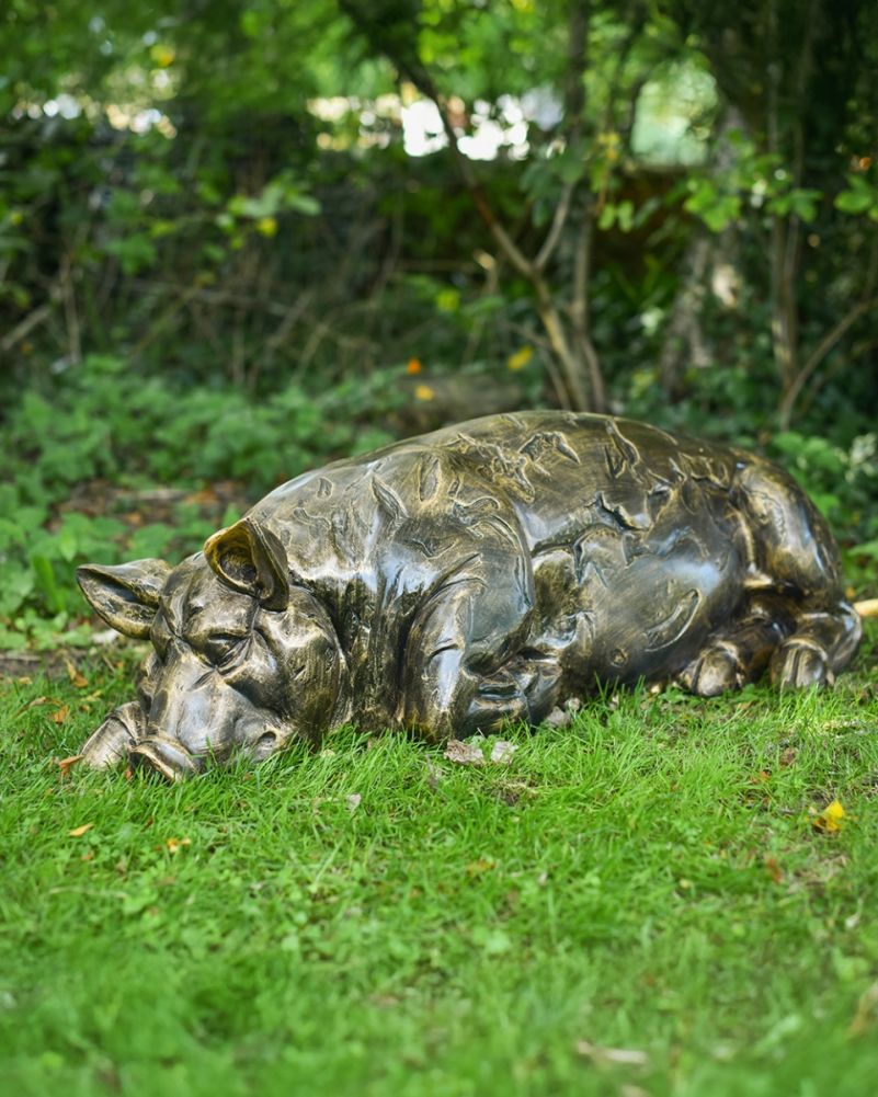 'Snuffles' The Sleeping Pig Resin Garden Sculpture