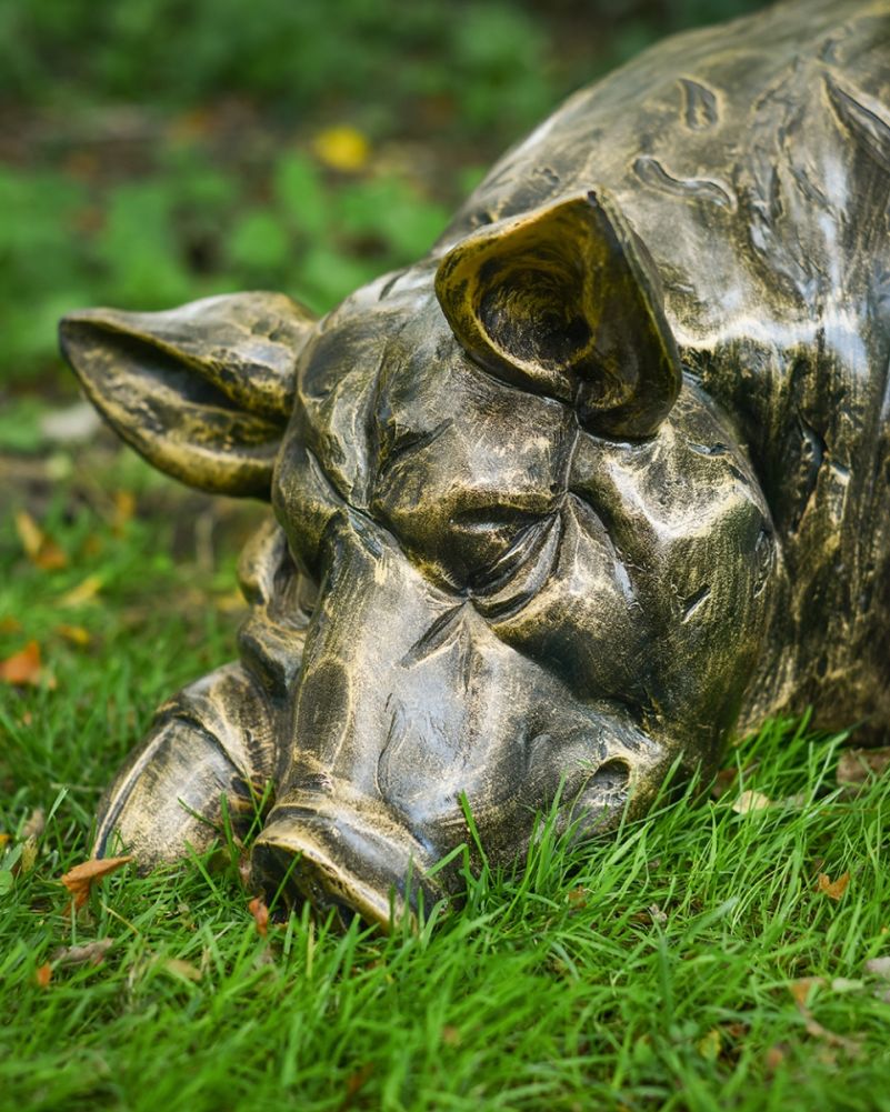'Snuffles' The Sleeping Pig Resin Garden Sculpture Face