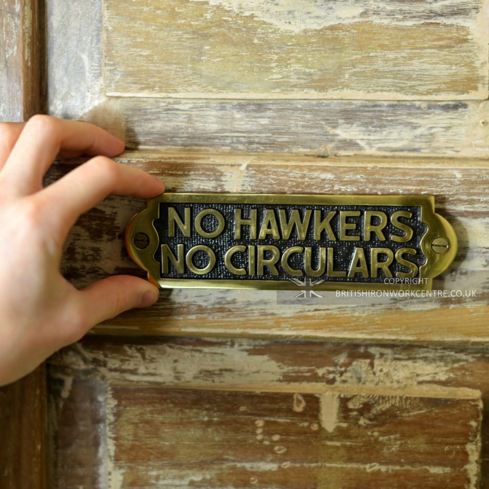 No Hawkers No Circulars Polished Brass Door Sign