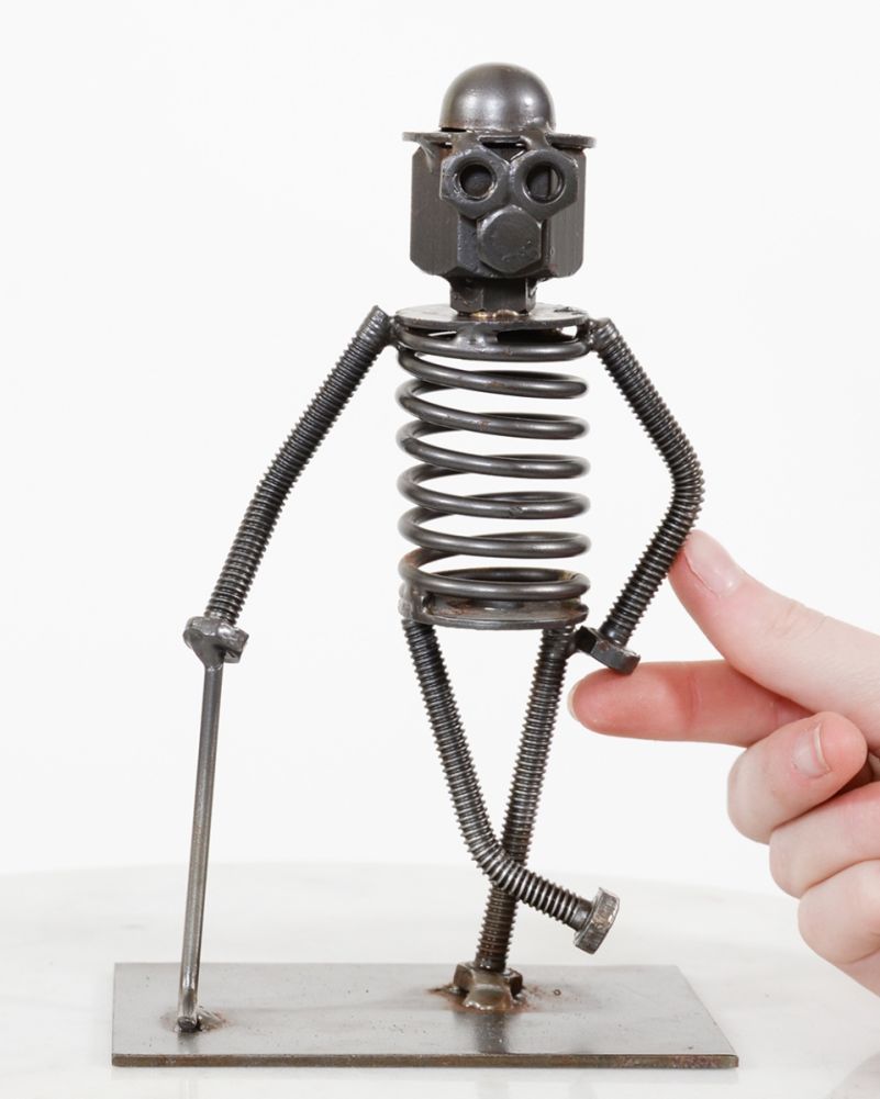 'Spring In His Step' Scrap Metal Art Sculpture to Scale