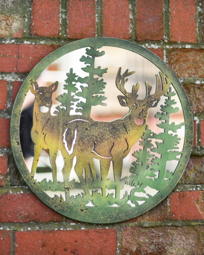 Stag & Doe Pine Mirrored Forest Wall Art
