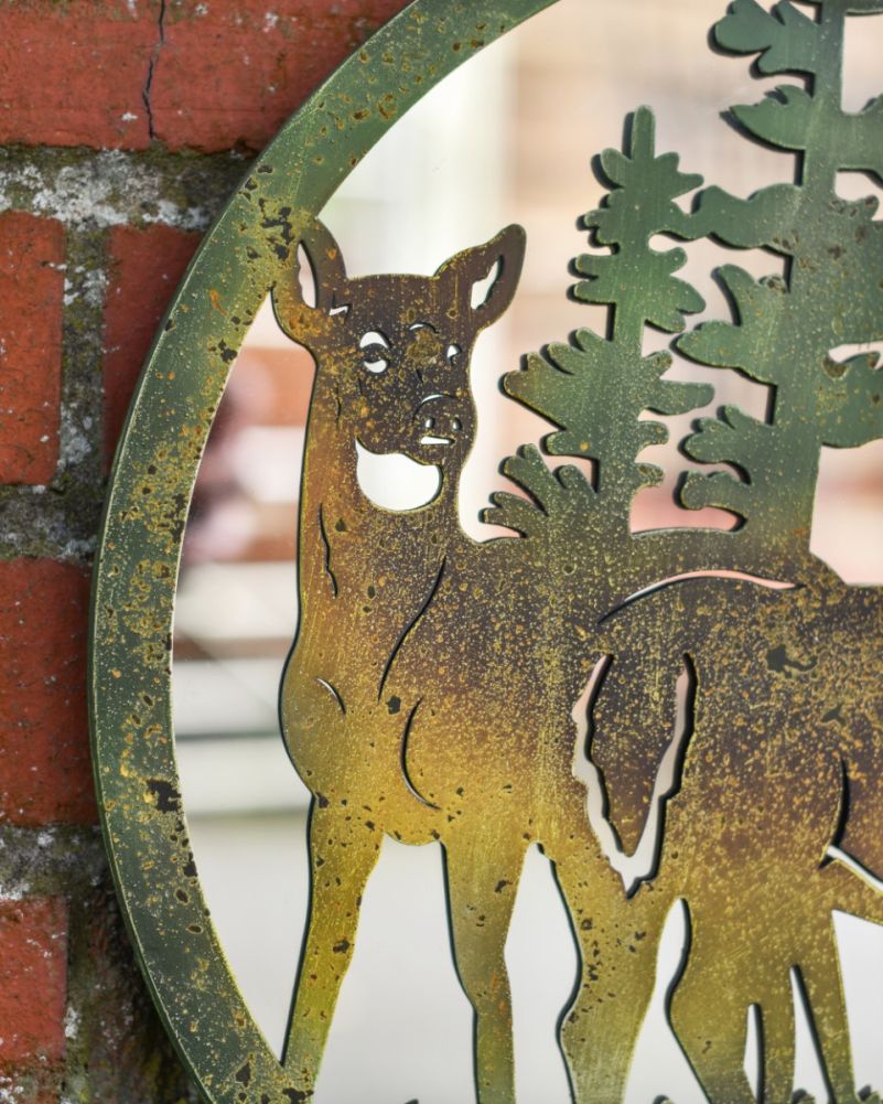 Stag & Doe Pine Mirrored Forest Wall Art Doe