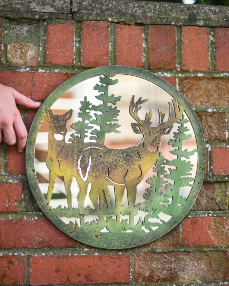 Stag & Doe Pine Mirrored Forest Wall Art Scale