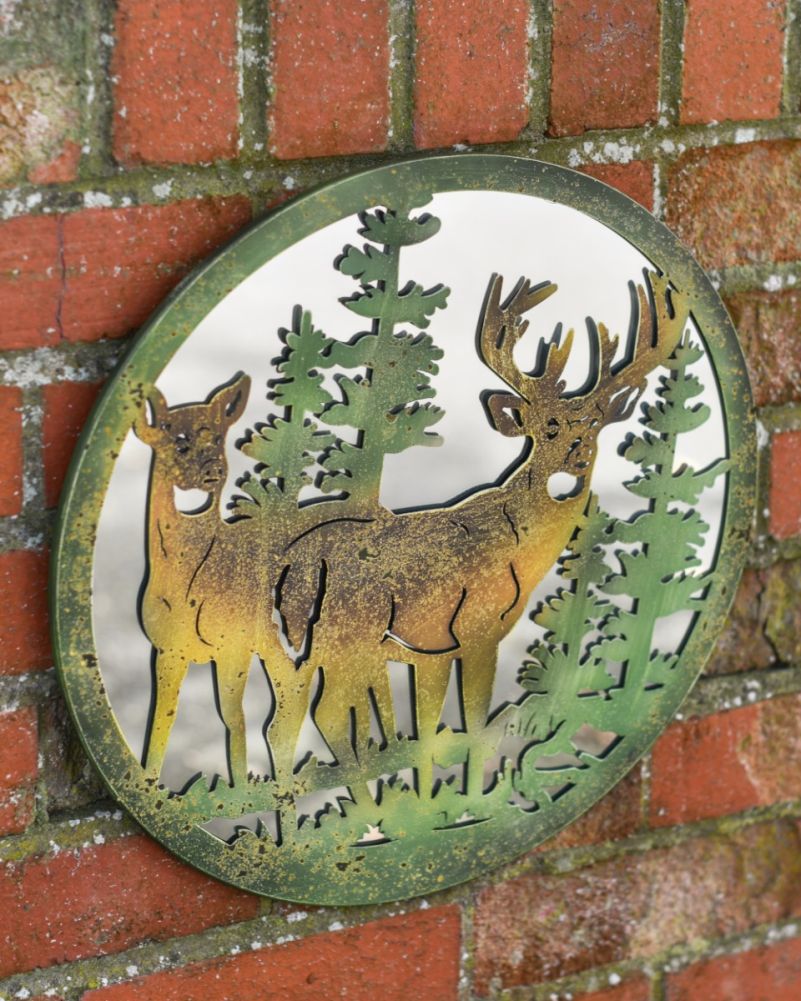 Stag & Doe Pine Mirrored Forest Wall Art