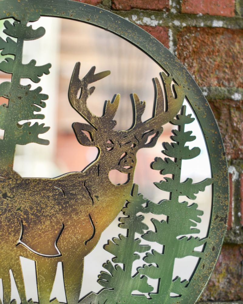 Stag & Doe Pine Mirrored Forest Wall Art Stag