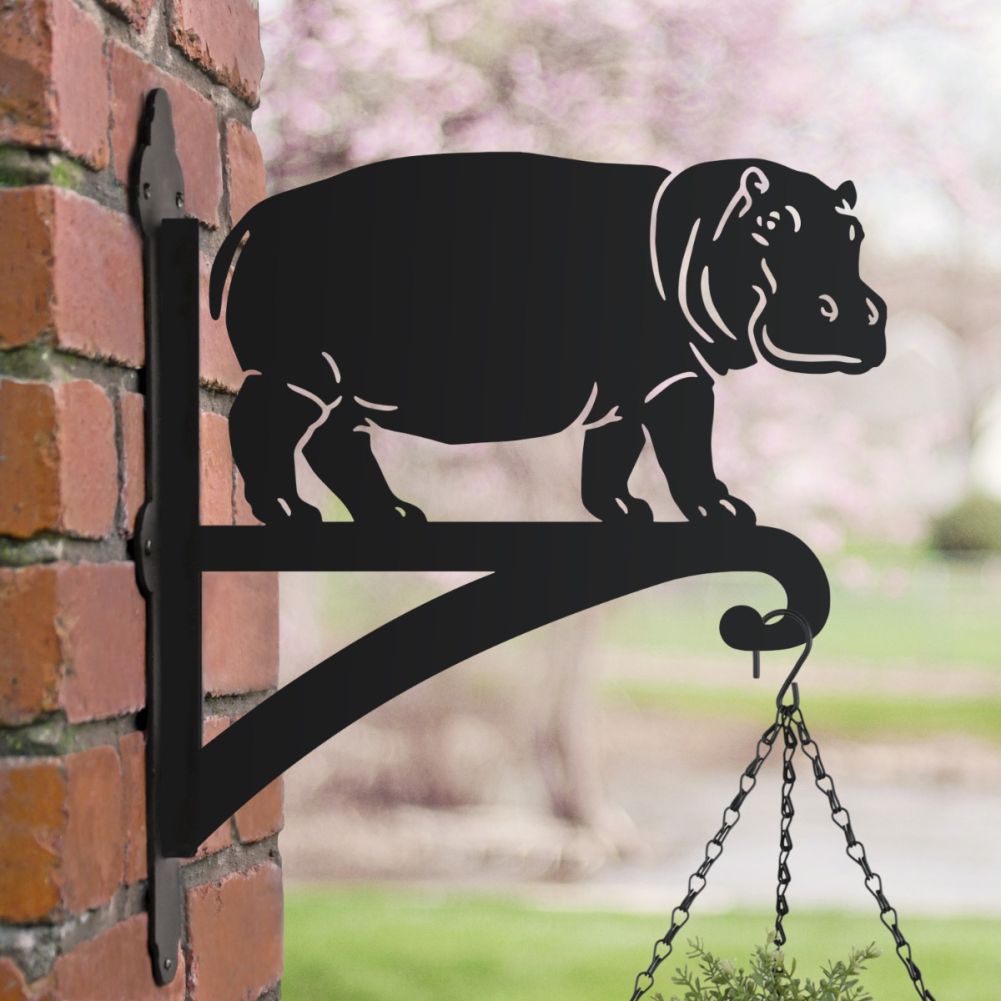 Standing Hippopotamus Hanging Basket Bracket In A Blossom Setting