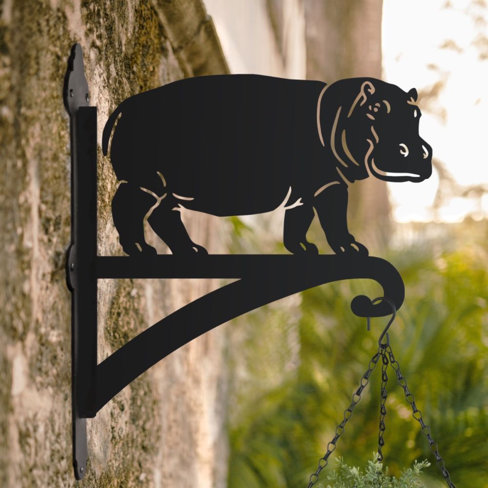 Standing Hippopotamus Hanging Basket Bracket In Situ