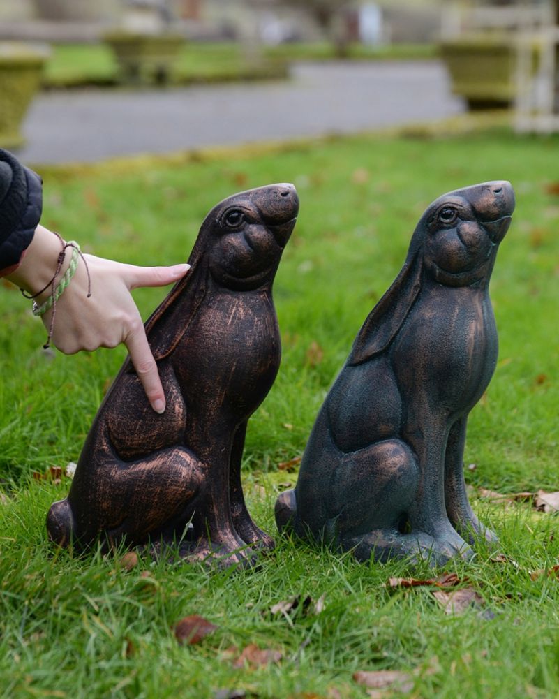 Scale Of Both Finishes Of Cast Aluminium Large Stargazing Rabbit Sculpture