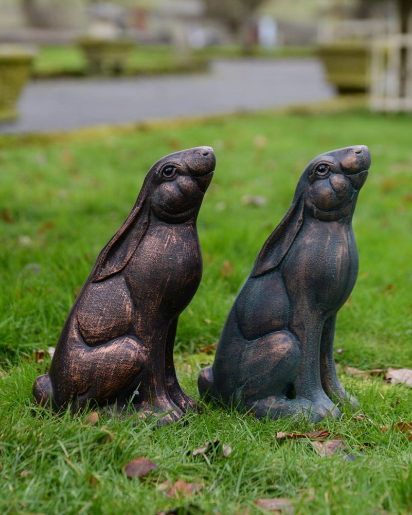 Cast Aluminium Stargazing Rabbit Sculpture Side On