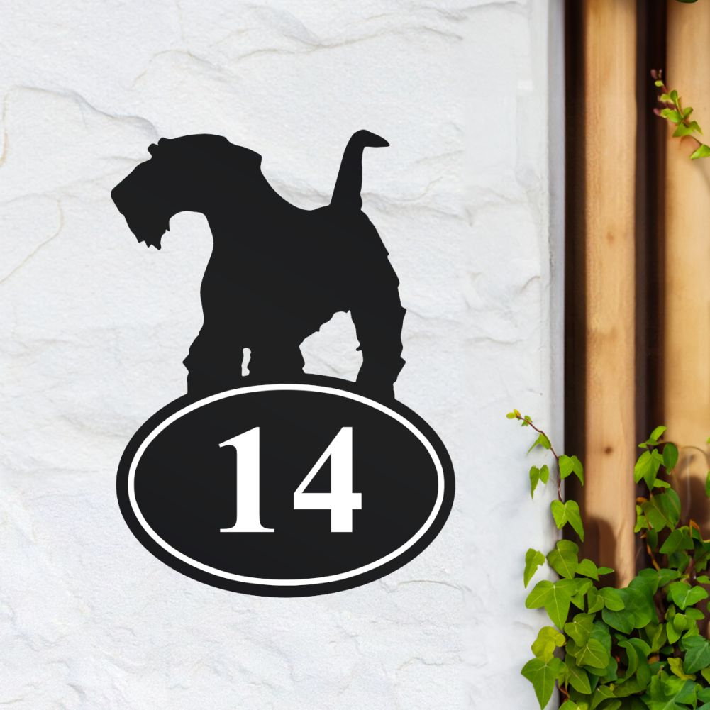 Steel Airedale Terrier House Number Sign