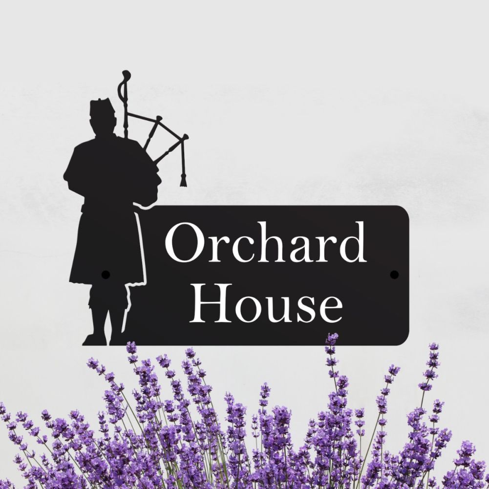 Steel Bagpiper House Sign In Situ