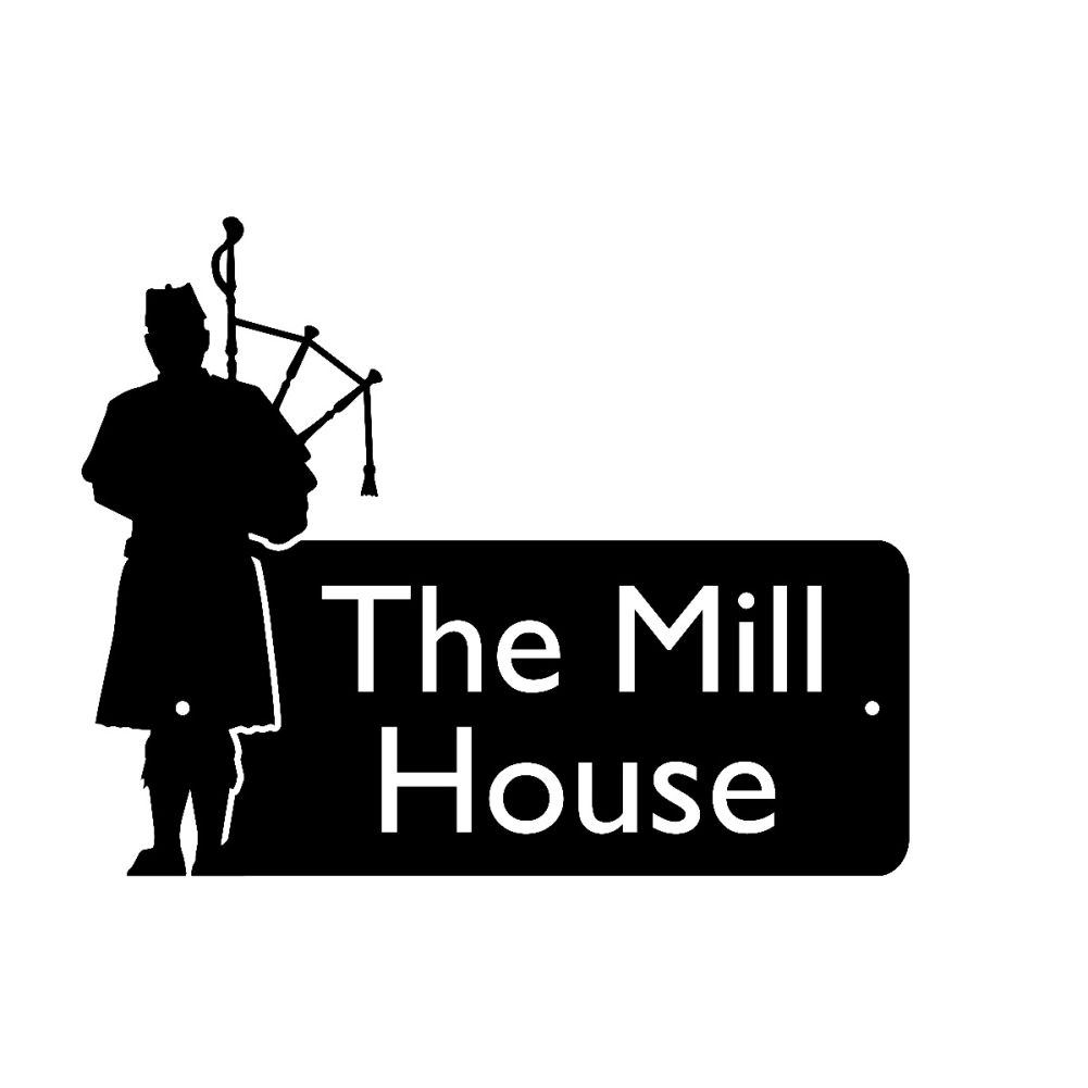 Steel Bagpiper House Sign On A White Background