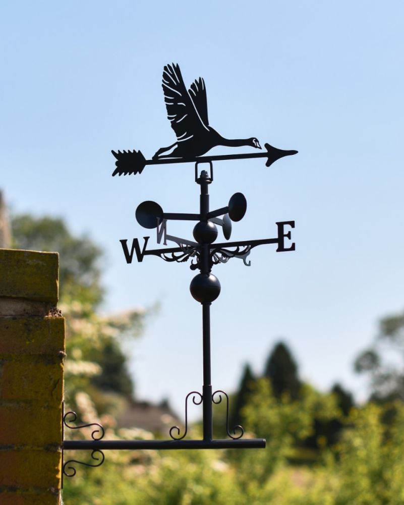 Steel Flying Goose Weathervane In A Garden Setting