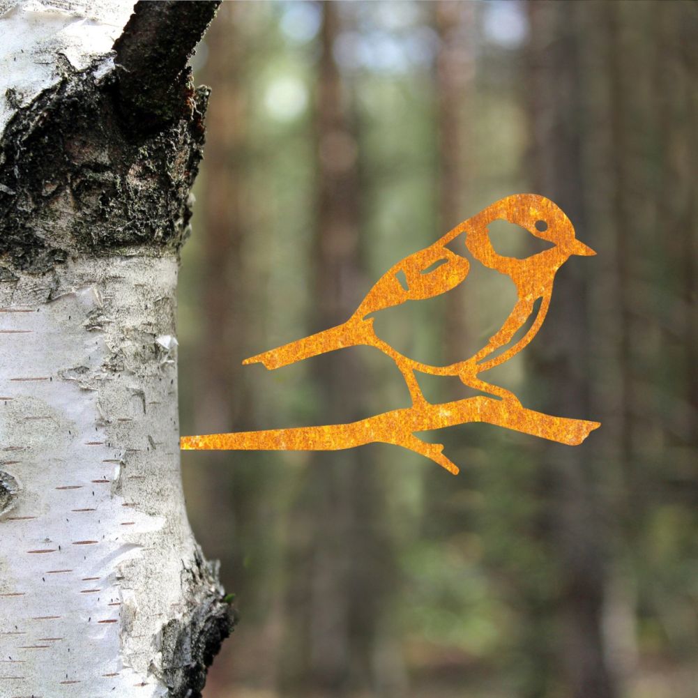 Steel Great Tit Tree Spike In Rustic In A Woodland Setting