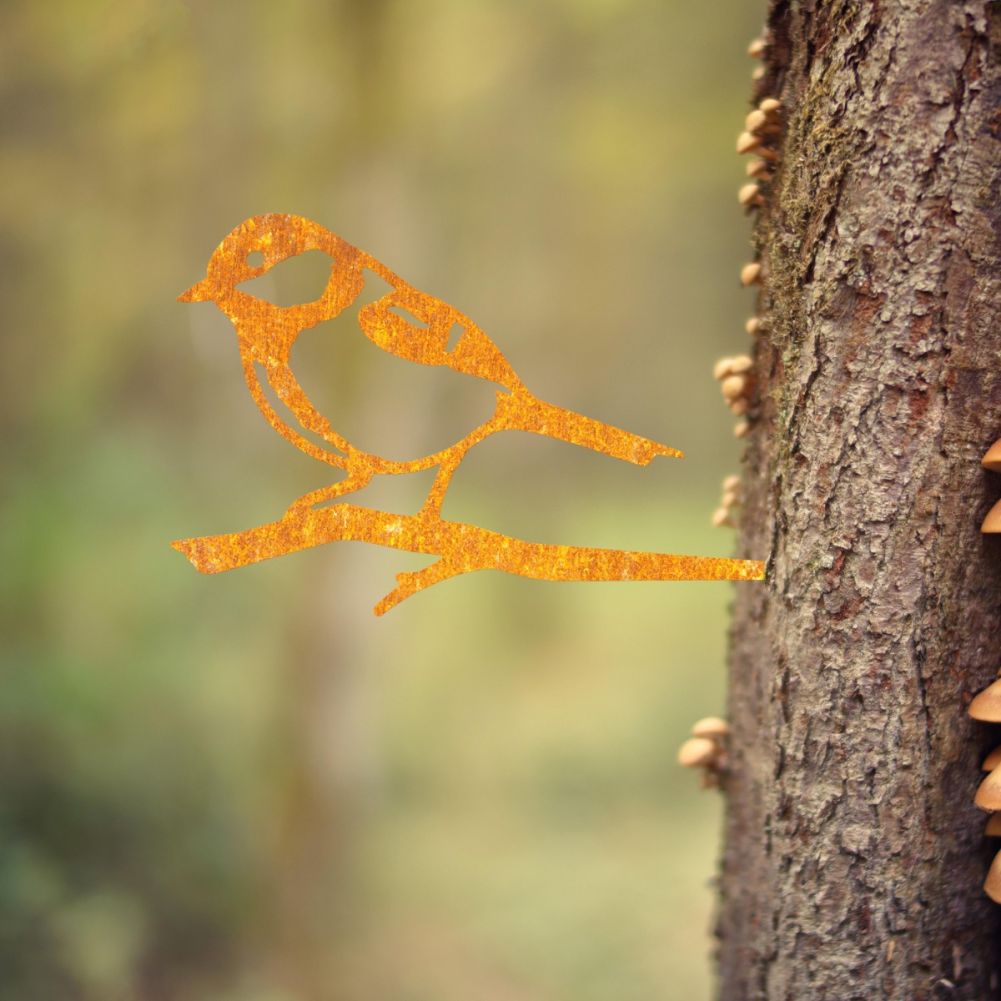 Steel Great Tit Tree Spike In Rustic In A Forest Setting