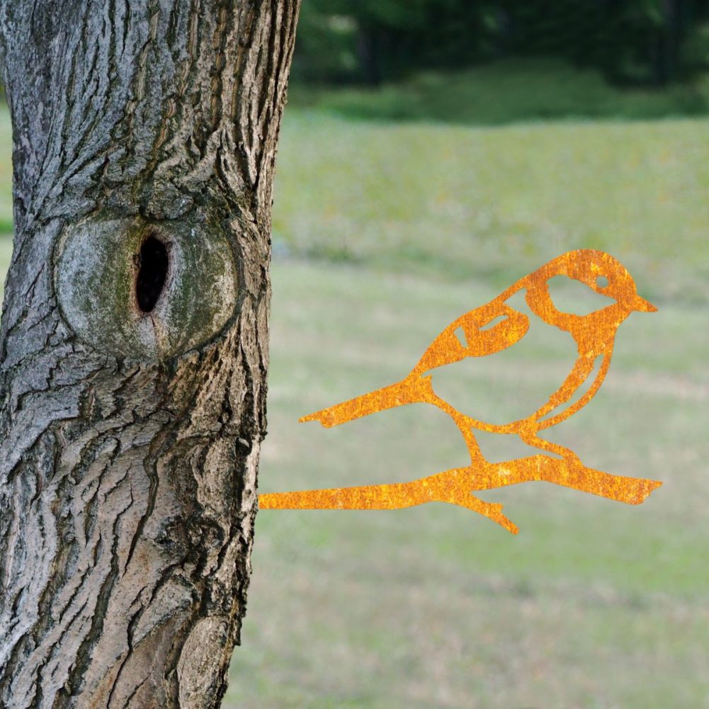 Steel Great Tit Tree Spike In Rustic In A Parkland Setting