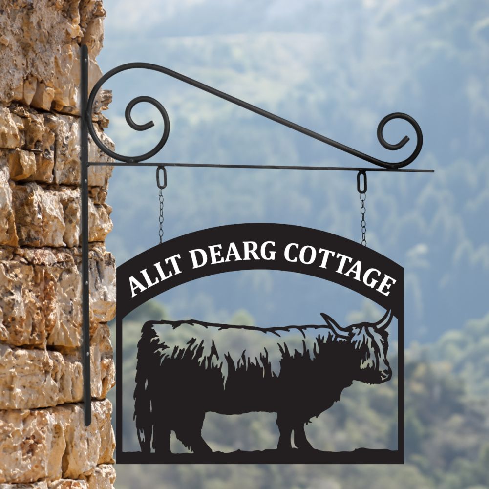 Steel Highland Cow Hanging House Name Sign