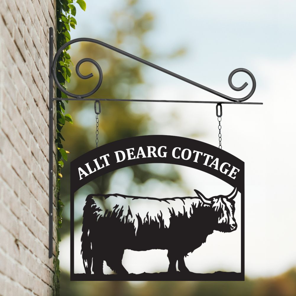 Steel Highland Cow Hanging House Name Sign