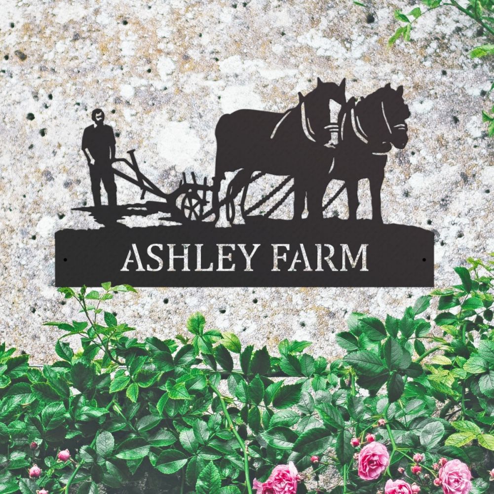 Steel Horse & Plough House Name Sign In A Leafy Setting