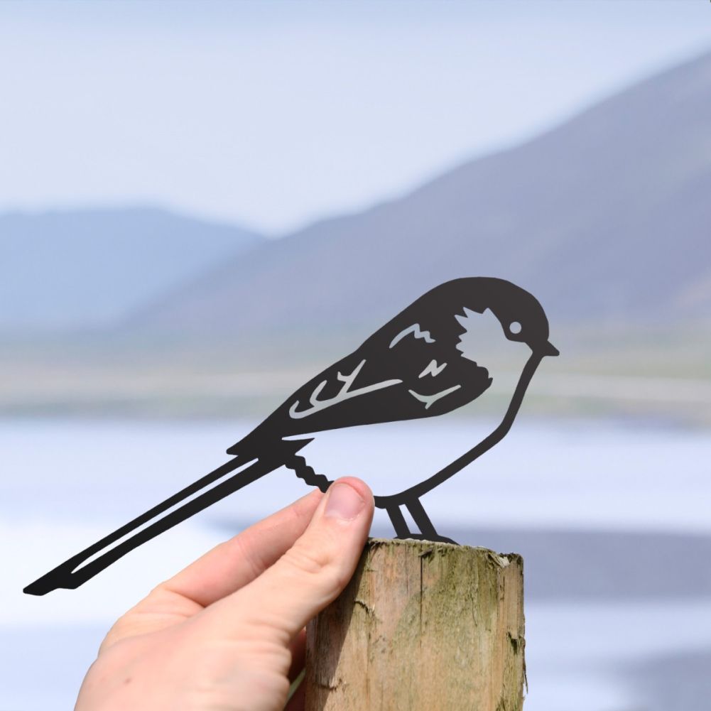 Scale Shot Of Steel Long-Tailed Tit Fence Topper In Black