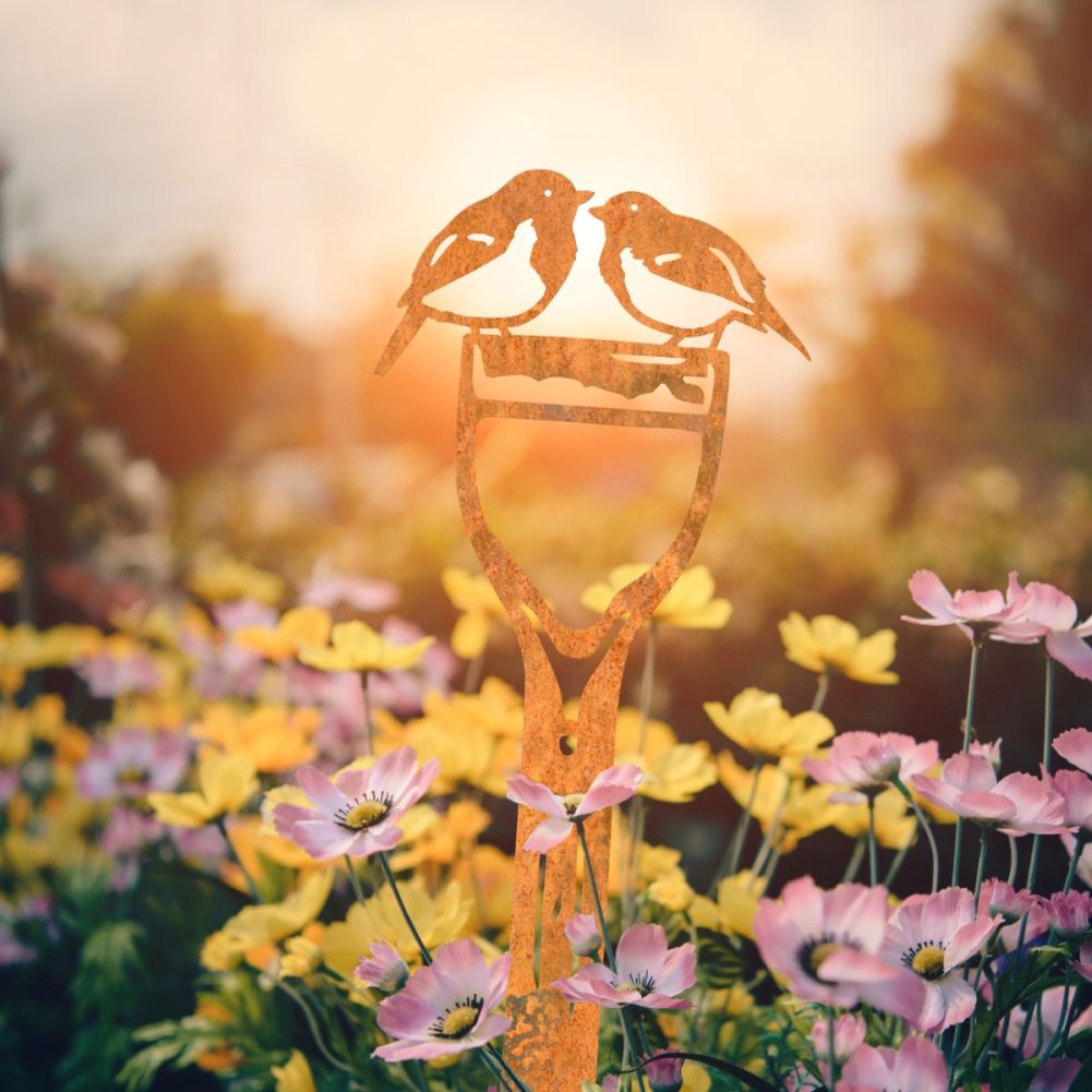 Steel Pair of Robins Garden Silhouette in Rustic in a Sun Set Setting