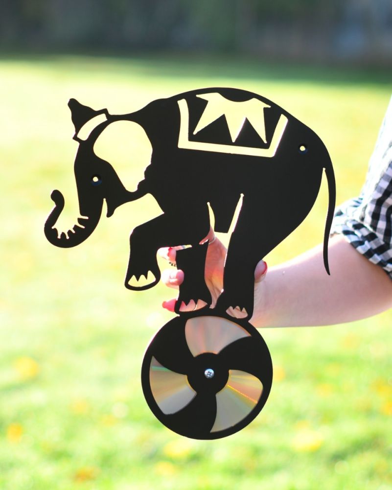 Steel Performing Elephant Recycled CD Black Wall Art in Situ